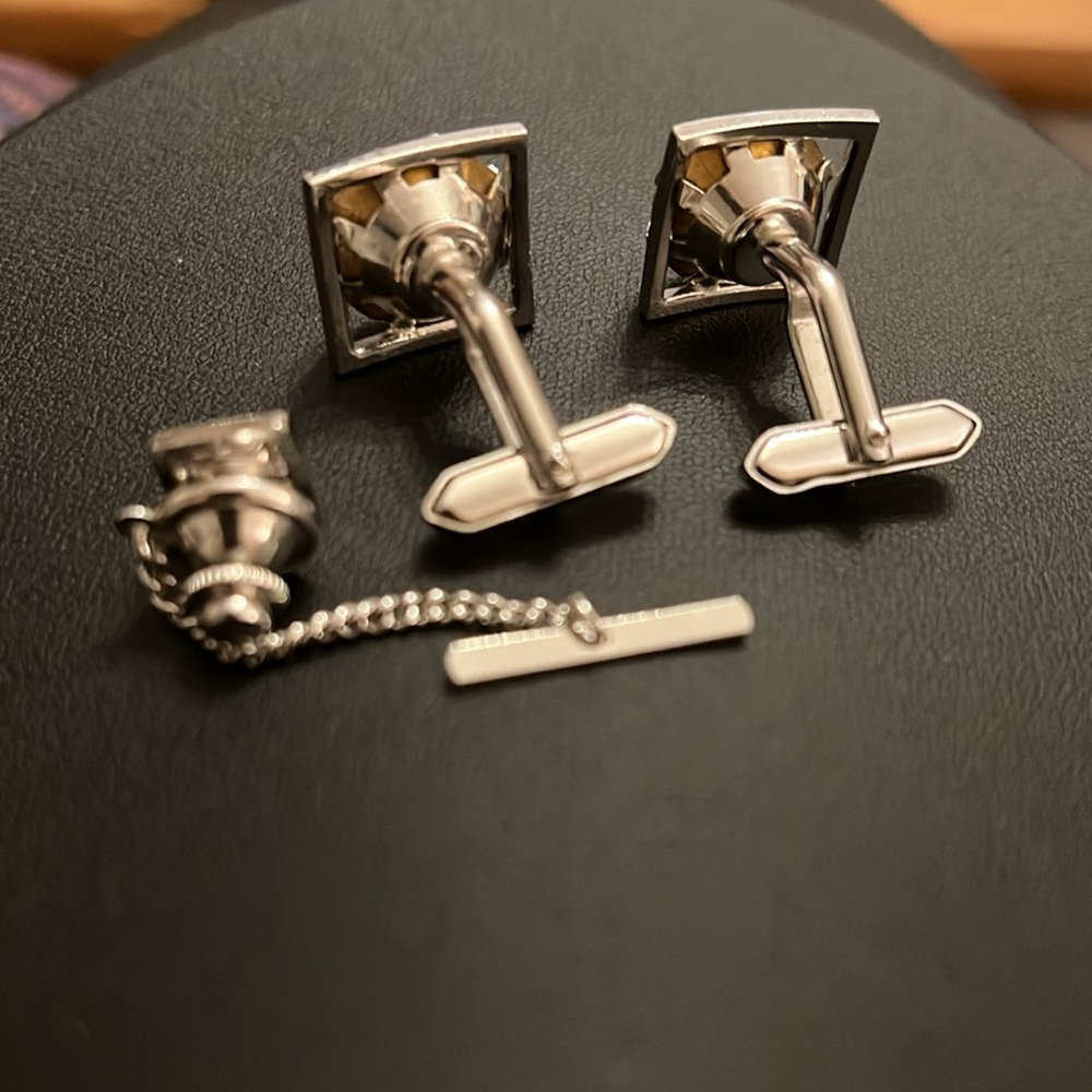 Stunning Vintage Coloured Crystal Cufflink & Tie Tack Set - Picture 2 of 2